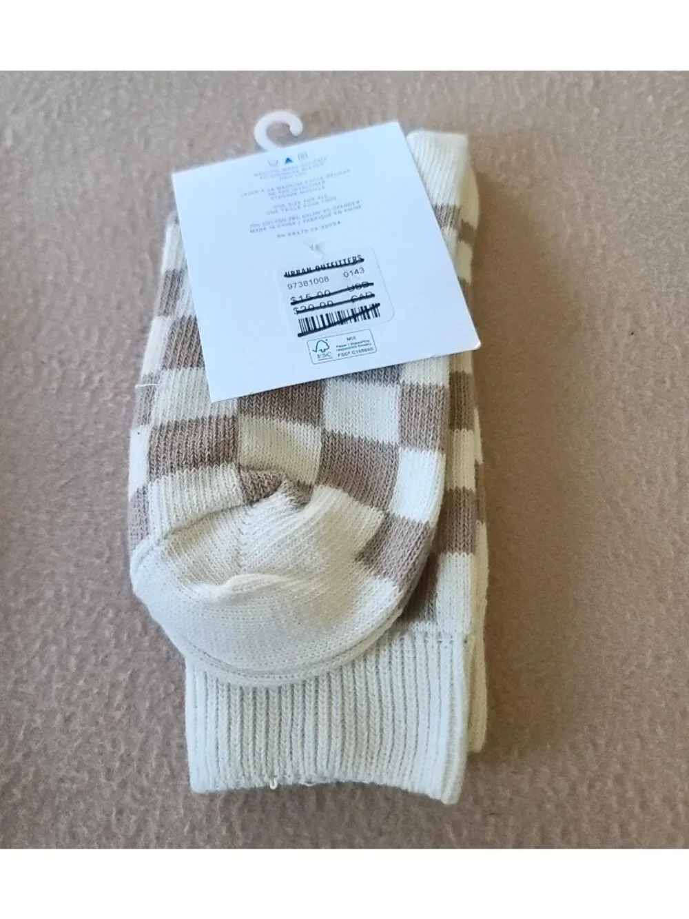2 Pairs Urban Outfitters Crew Socks OS Unisex Checkerboard + Camo & Plaid NEW